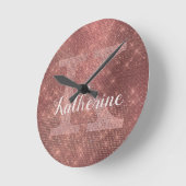 Girly Copper Diamond Sparkle Glam Monogram Ronde Klok (Hoek)