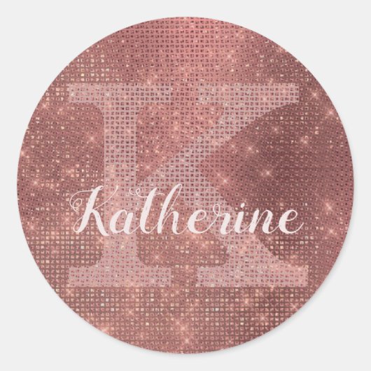 Girly Copper Diamond Sparkle Glam Monogram Ronde Sticker (Voorkant)