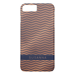 Girly Copper Roos Gold Foil Navy Blue Chevron iPhone 8/7 Plus Hoesje