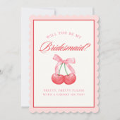 Girly Coquette Bow Cherry Bruidsmeisje Voorstel Ka Kaart (Voorkant)