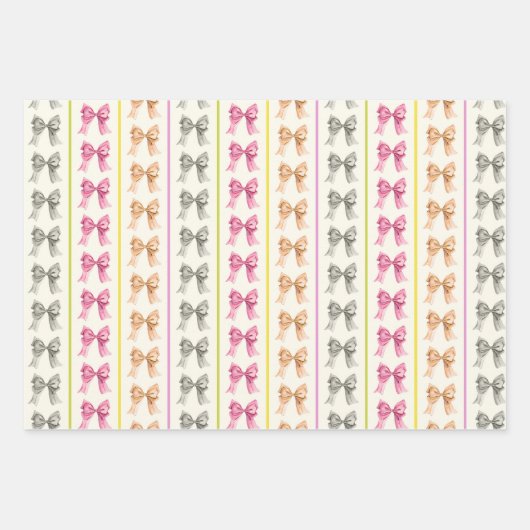 Girly Coquette Bow en Stripe Wrapping Paper (Voorkant 2)