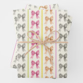 Girly Coquette Bow en Stripe Wrapping Paper (In situ)