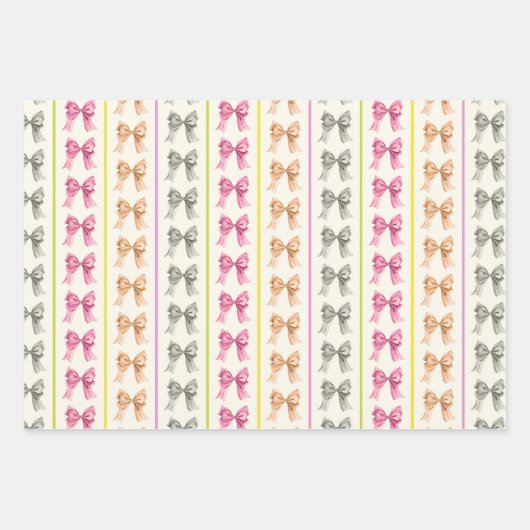 Girly Coquette Bow en Stripe Wrapping Paper (Voorkant)