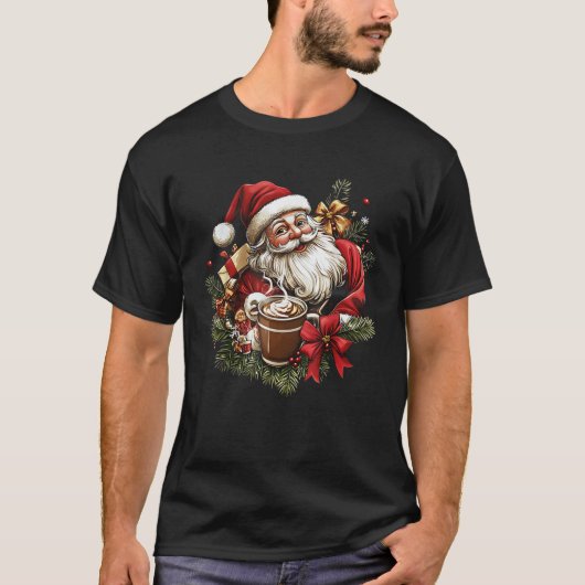 Girly Coquette Bow Santa Christmas Tree Candy cake T-shirt (Voorkant)