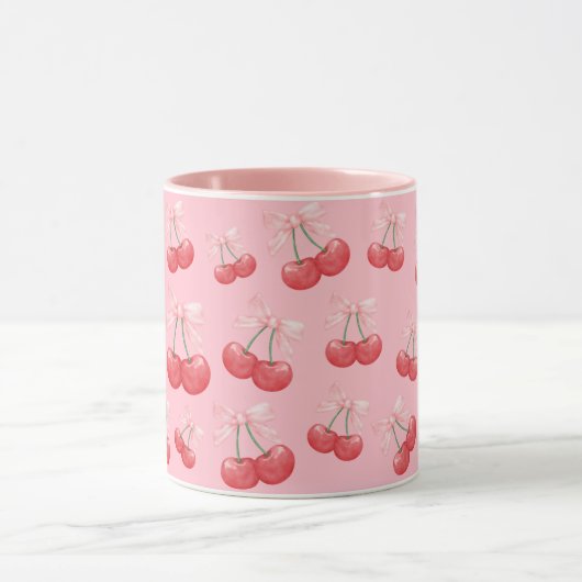 Girly Coquette Cherry Bow Print Roze Mok (Midden)