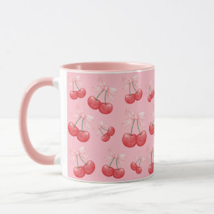 Girly Coquette Cherry Bow Print Roze Mok