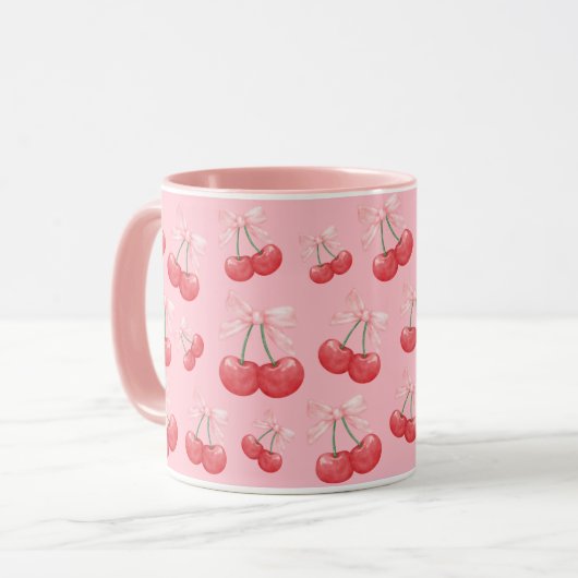 Girly Coquette Cherry Bow Print Roze Mok (Voorkant links)