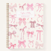 Girly Coquette Esthetische Roze Bow Custom Name Notitieboek (Voorkant)