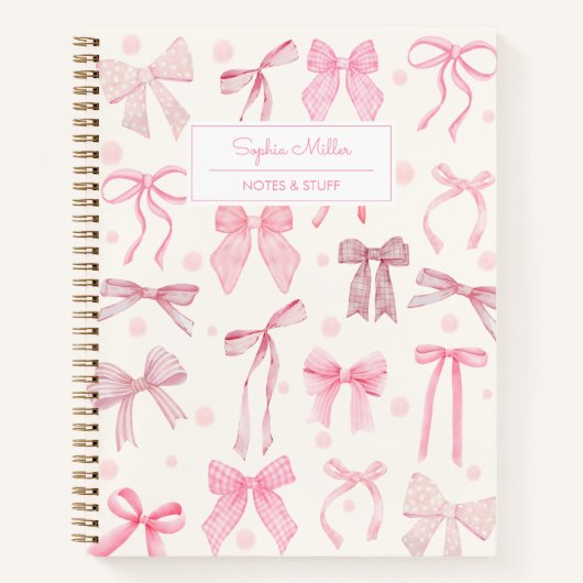 Girly Coquette Esthetische Roze Bow Custom Name Notitieboek (Voorkant)