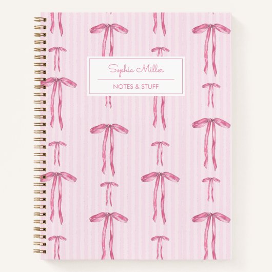 Girly Coquette Pink Bow Monogram Naam Notitieboek (Voorkant)
