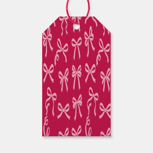 Girly Coquette Pink Bows Pattern Cadeaulabel (Achterkant)