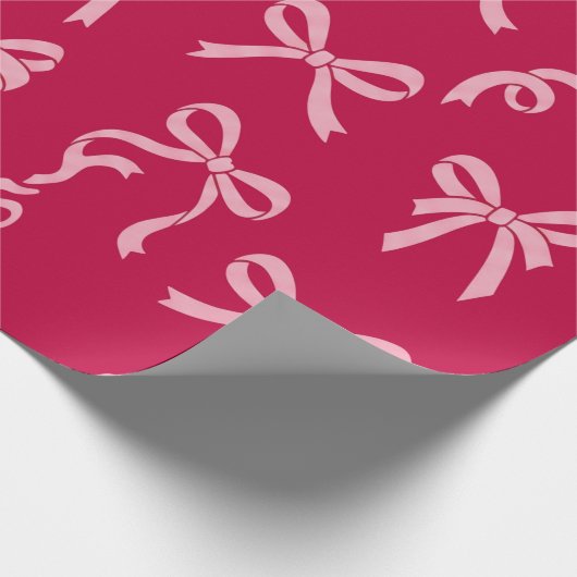 Girly Coquette Pink Bows Pattern Cadeaupapier (Hoek)