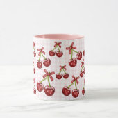 Girly Coquette Pink Gingham Red Cherry Mok (Midden)