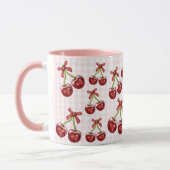 Girly Coquette Pink Gingham Red Cherry Mok (Links)