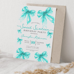 Girly Coquette Strik Verjaardag Turquoise  Kaart