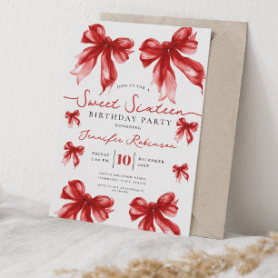 Girly Coquette Strik Verjaardagsfeestje Rood 16 Kaart