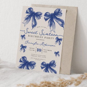 Girly Coquette Strikje Sweet 16 Verjaardag Navy Bl Kaart