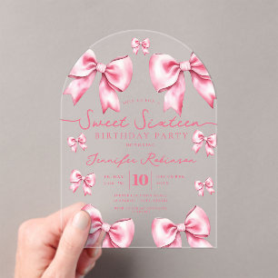 Girly Coquette Strikroze 16e Verjaardag Blush Roze Acryl Uitnodigingen