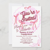 Girly Coquette Uitnodiging | Roze strikken (Voorkant)