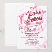 Girly Coquette Uitnodiging | Roze strikken (Voorkant / Achterkant)