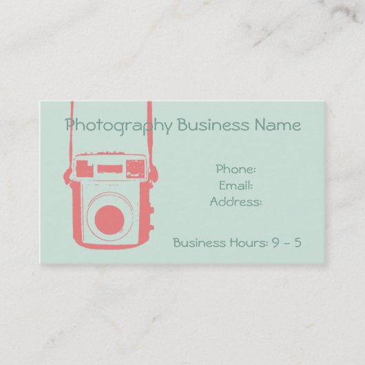 Girly Coral en Mint  Camera Visitekaartje (Voorkant)