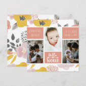 Girly Coral Floral Bold Photo Collage Birth Aankondiging (Voorkant / Achterkant)