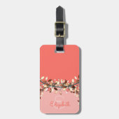 Girly Coral Initiaal Monogram Leafy Branches Bagagelabel (Voorkant verticaal)