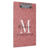 Girly Coral Red Glitter Monogram Naam Klembord (Rechts)