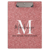 Girly Coral Red Glitter Monogram Naam Klembord (Voorkant)