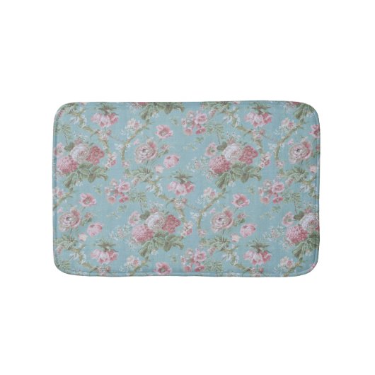 Girly Cottage Blauw Bloemen Badmat (Voorkant)