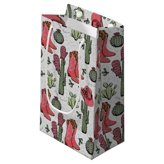 Girly Country Cowgirl Kerst roze en groen Klein Cadeauzakje (Voorkant Gekanteld)