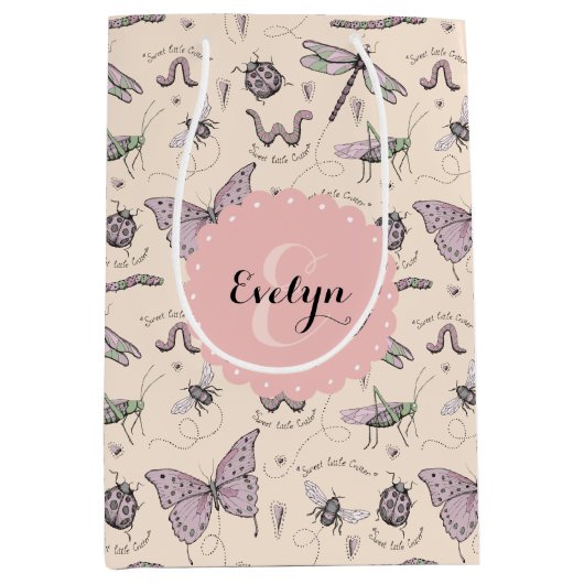 Girly Cream Blush Roze Zoete Kleine Critter Custom Medium Cadeauzakje (Voorkant)