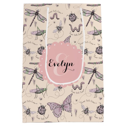 Girly Cream Blush Roze Zoete Kleine Critter Custom Medium Cadeauzakje (Achterkant)