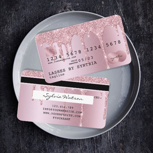 Girly Credit Kaart gestileerd Roos Gold Dripping G Visitekaartje