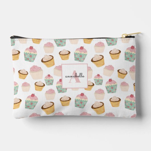 Girly Cupcake-monogram cosmetische tas (Achterkant)