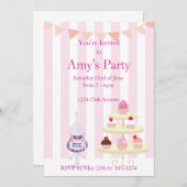 Girly Cupcakes en Candy Jar Birthday Invitation Kaart (Voorkant / Achterkant)