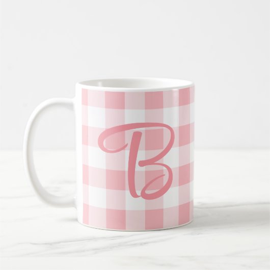 Girly Custom Monogram Mok | Pink Plaid (Links)