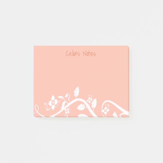 Girly Custom Pink Flowers, Vines and Leaves Border Post-it® Notes (Voorkant)