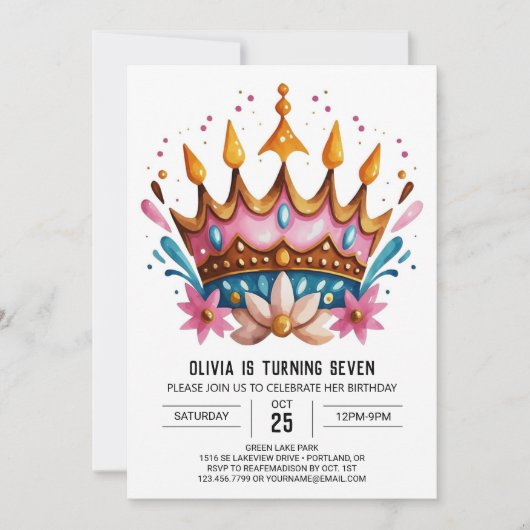 Girly Custom Prinses Kroon Verjaardag Kaart (Voorkant)