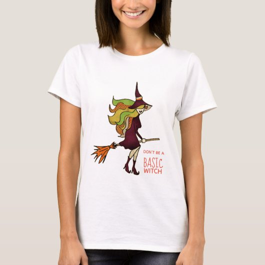 Girly Cute Basic Halloween Witch Broomstick T-shirt (Voorkant)