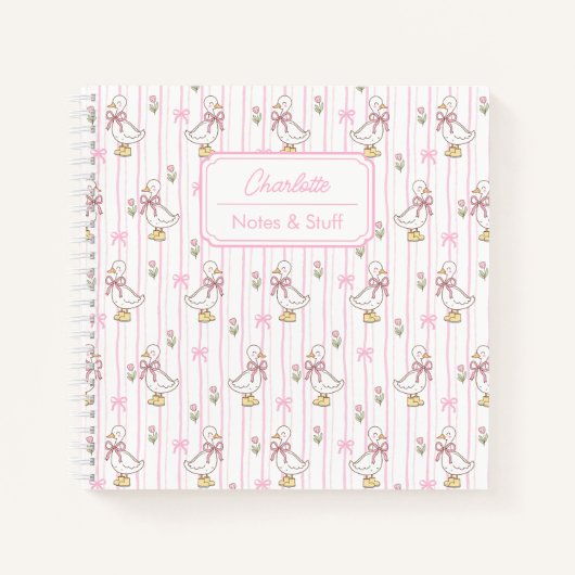 Girly Cute Coquette Gans met Roze Strik Custom Notitieboek (Voorkant)