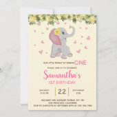 Girly Cute Elephant Waterverf Floral 1e verjaardag Kaart (Voorkant)