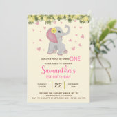 Girly Cute Elephant Waterverf Floral 1e verjaardag Kaart (Staand voorkant)