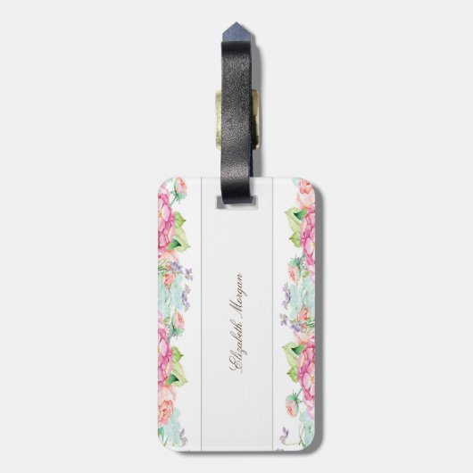 Girly Cute Floral, Lijst Monogram-Gepersonaliseerd Bagagelabel (Achterkant verticaal)
