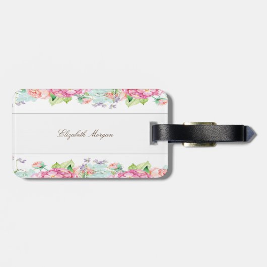 Girly Cute Floral, Lijst Monogram-Gepersonaliseerd Bagagelabel (Achterkant horizontaal)