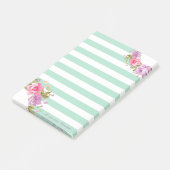 Girly Cute Floral, Mint Green Striped, Personalize Post-it® Notes (Schuin)