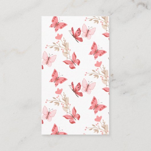 Girly Cute Floral Pink Butterflies Diaper Raffle Informatiekaartje (Achterkant)