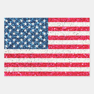 Girly Cute Fun Glitter Patriotic American USA Flag Inpakpapier Vel