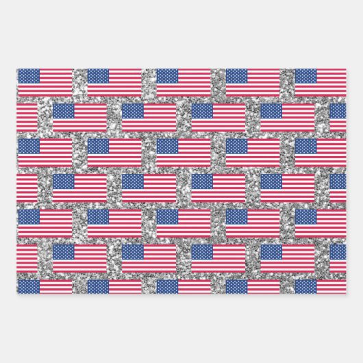 Girly Cute Fun Glitter Patriotic American USA Flag Inpakpapier Vel (Voorkant 2)