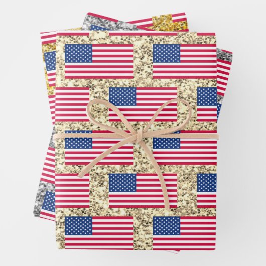 Girly Cute Fun Glitter Patriotic American USA Flag Inpakpapier Vel (In situ)
